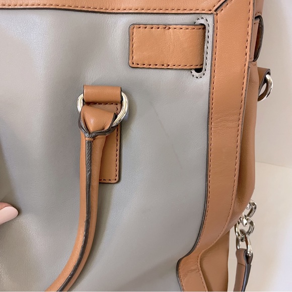 Michael Kors Hamilton Frame Out Steel Gray Acorn Leather Satchel Bag - Picture 13 of 15
